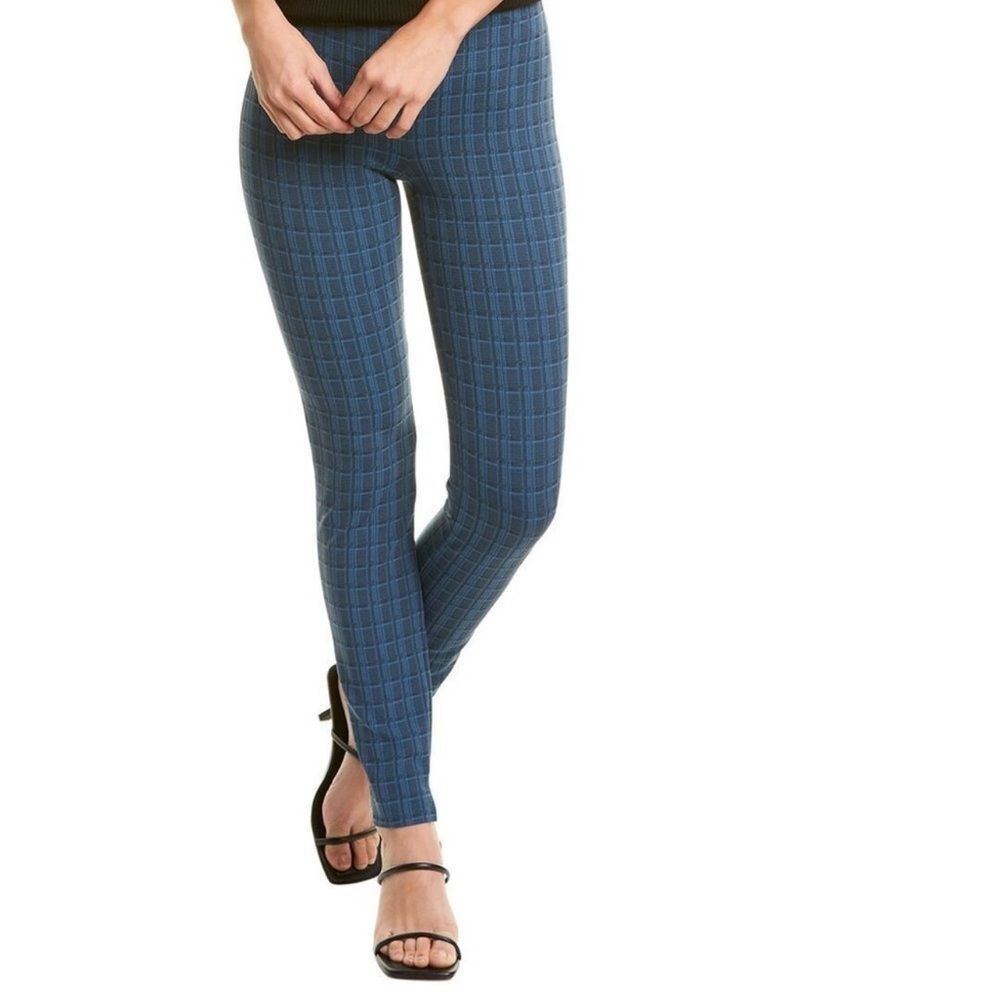 Theory Skinny Leggings Women Blue Plaid Stretch High Rise Ponte Ankle Slit Pant